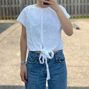 White Aritzia Wilfred tie blouse